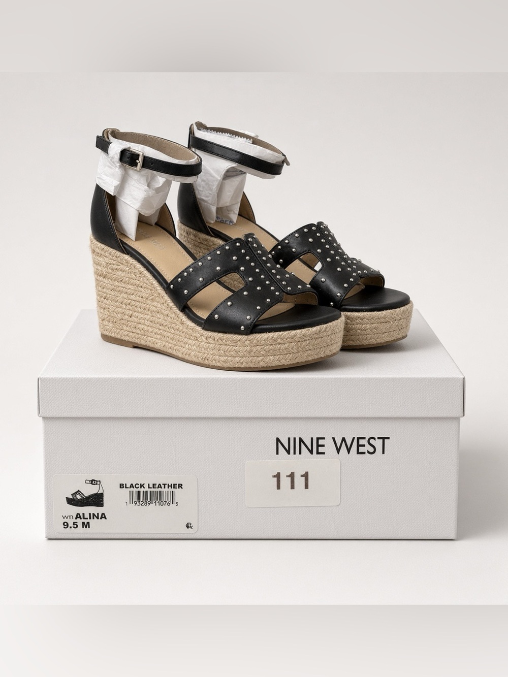 Womens Nine West Alina Black Leather Wedge 9.5M